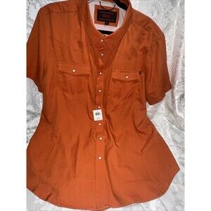 Rock & Roll Cowboy Snap Button Short Sleeve  Orange Collard Shirt Size L